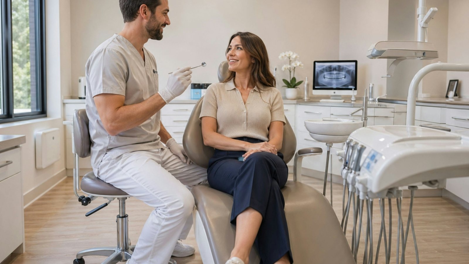 Dentist explaining dental implant recovery to a patient at a partner clinic in Istanbul